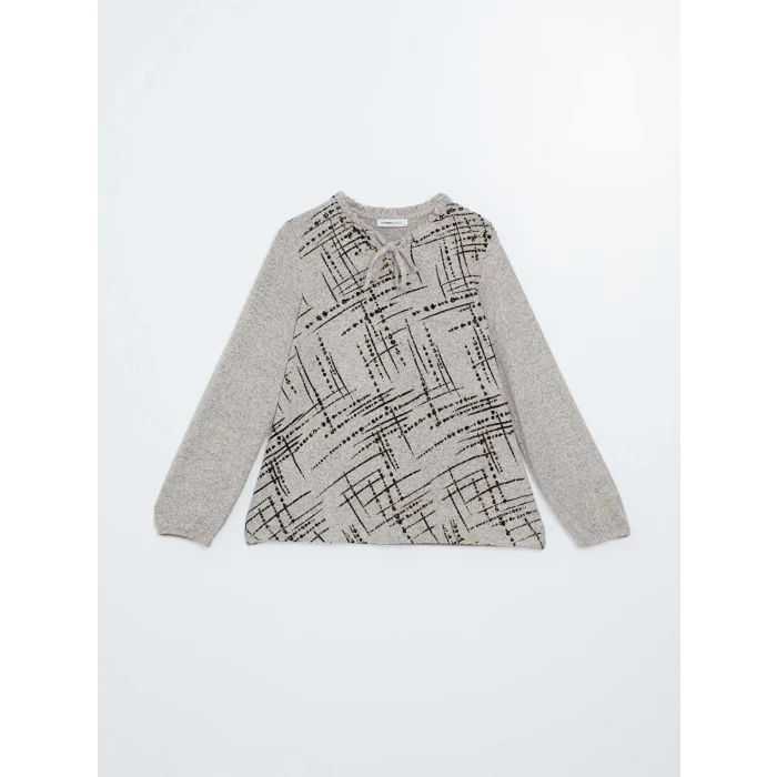 LCW Grace Bej Bağlamalı Yaka Desenli Kadın Bluz