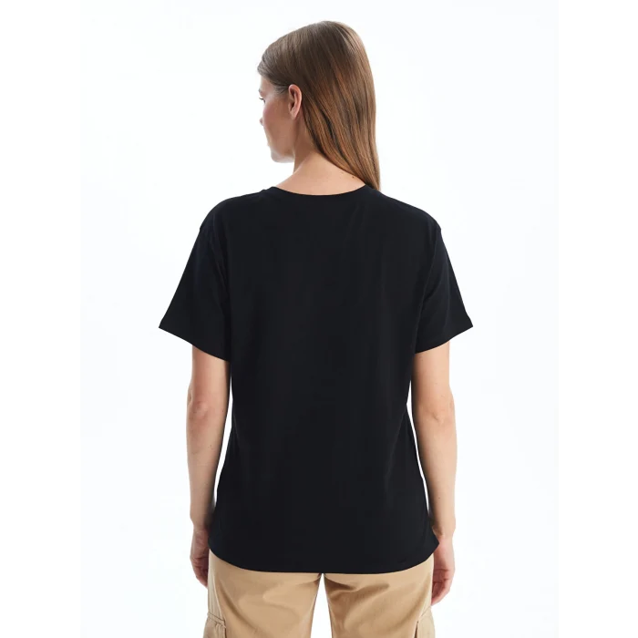 LCW Vision Siyah Bisiklet Yaka Baskılı Kadın Tişört