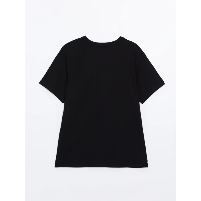 LCW Vision Siyah Bisiklet Yaka Baskılı Kadın Tişört