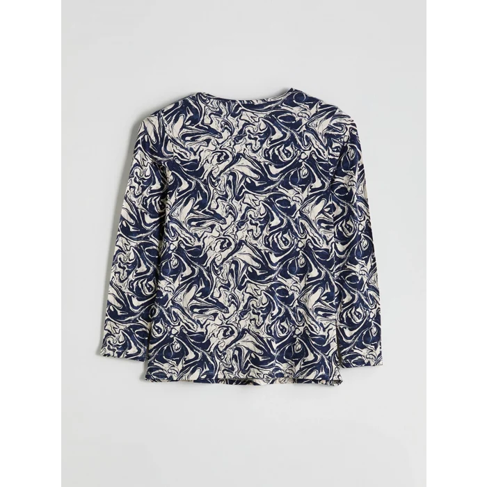 LCW Grace Lacivert Bisiklet Yaka Desenli Kadın Tişört