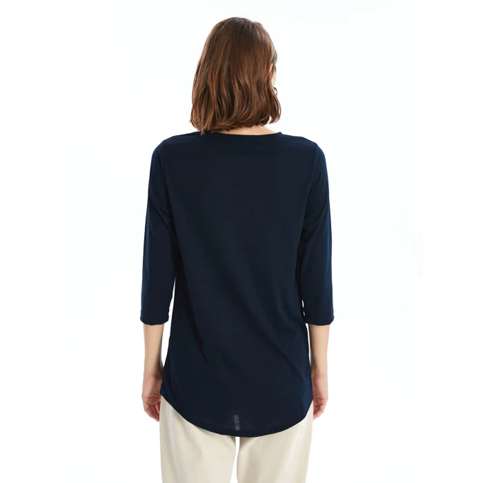 LCWAIKIKI Basic Lacivert Bisiklet Yaka Pul İşlemeli Kadın Bluz