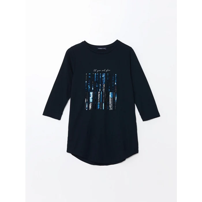 LCWAIKIKI Basic Lacivert Bisiklet Yaka Pul İşlemeli Kadın Bluz