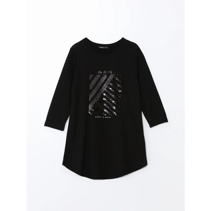 LCWAIKIKI Basic Siyah Bisiklet Yaka İşlemeli Kadın Bluz