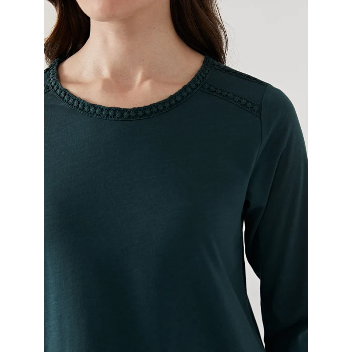 LCW Grace Yeşil Bisiklet Yaka Nakışlı Kadın Bluz