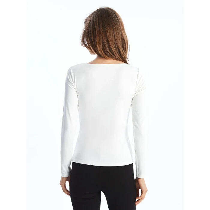 LCWAIKIKI Basic Ekru Kare Yaka Kadın Body