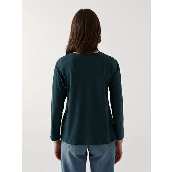 LCW Grace Yeşil Bisiklet Yaka Nakışlı Kadın Bluz