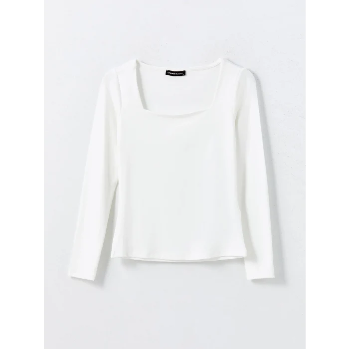 LCWAIKIKI Basic Ekru Kare Yaka Kadın Body