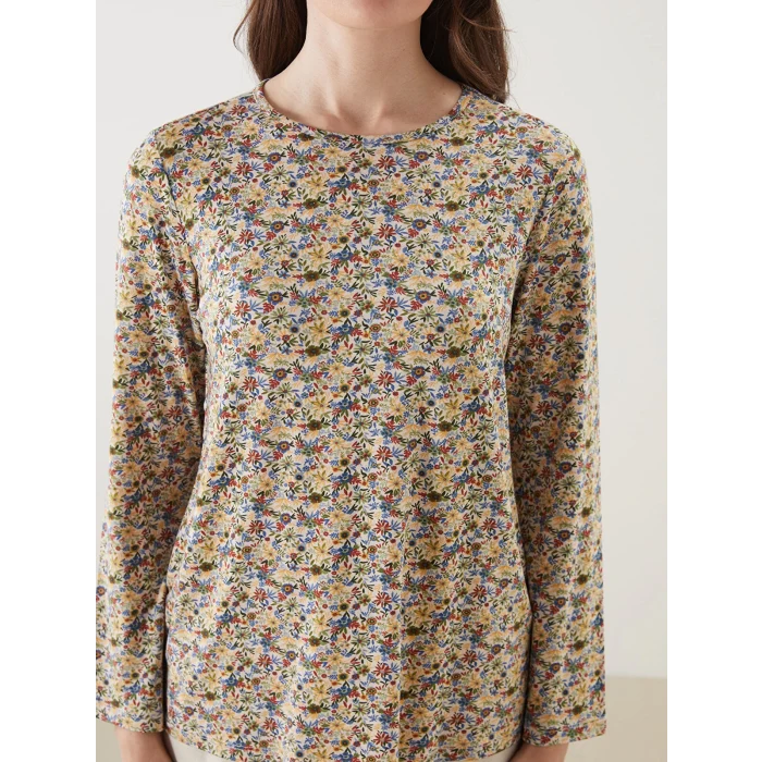 LCW Grace Karişik Bisiklet Yaka Desenli Kadın Tişört