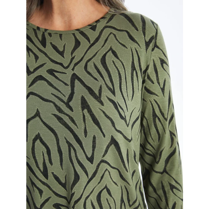 LCW Grace Haki Bisiklet Yaka Desenli Kadın Tişört