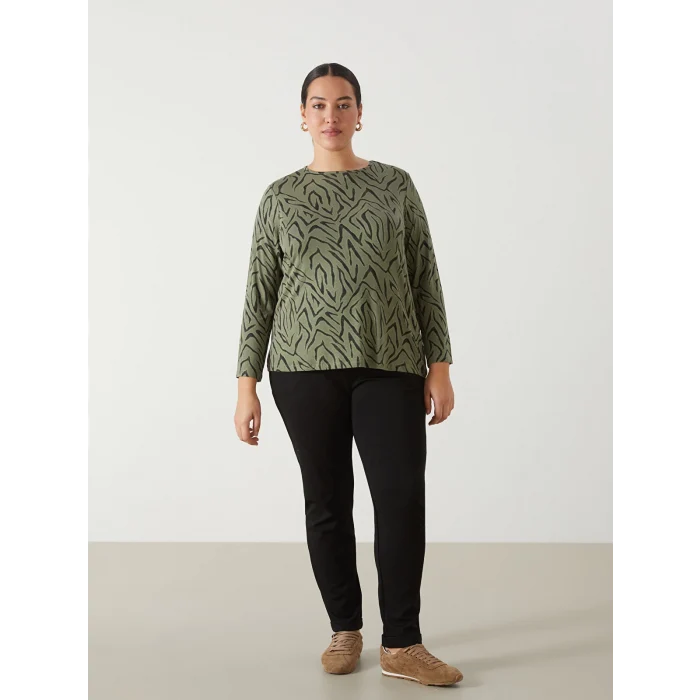LCW Grace Haki Bisiklet Yaka Desenli Kadın Tişört