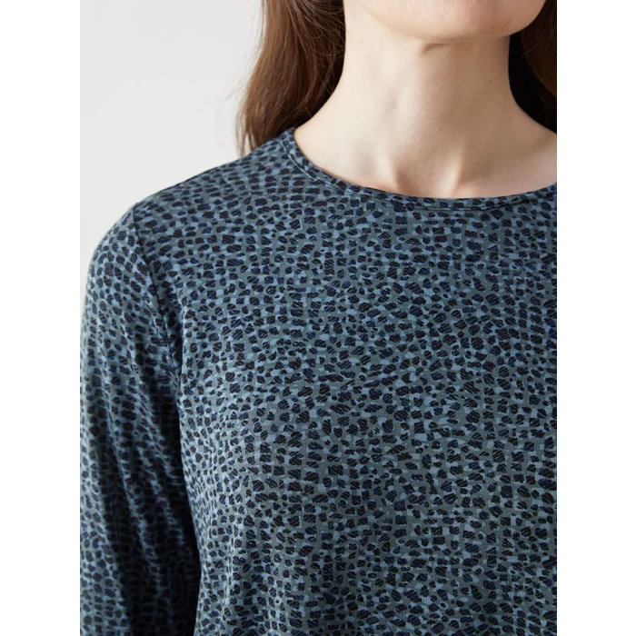 LCW Grace Yeşil Bisiklet Yaka Desenli Kadın Tişört