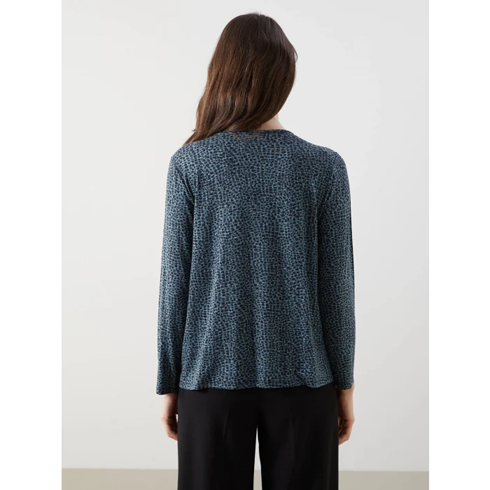 LCW Grace Yeşil Bisiklet Yaka Desenli Kadın Tişört