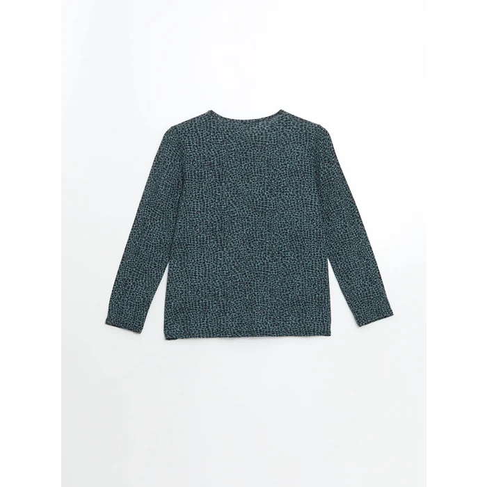 LCW Grace Yeşil Bisiklet Yaka Desenli Kadın Tişört