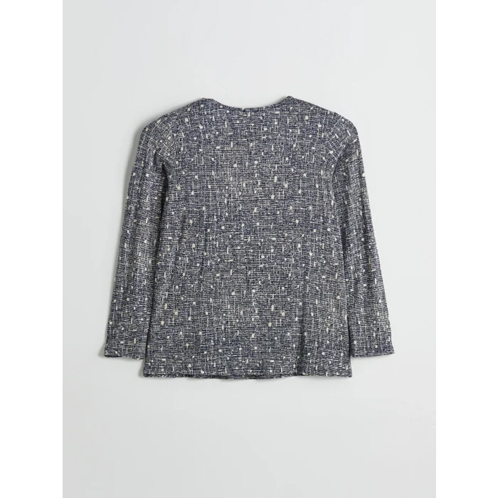 LCW Grace Lacivert Bisiklet Yaka Desenli Kadın Tişört