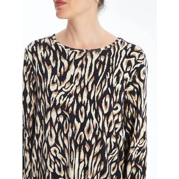 LCW Grace Bej Bisiklet Yaka Desenli Kadın Tişört