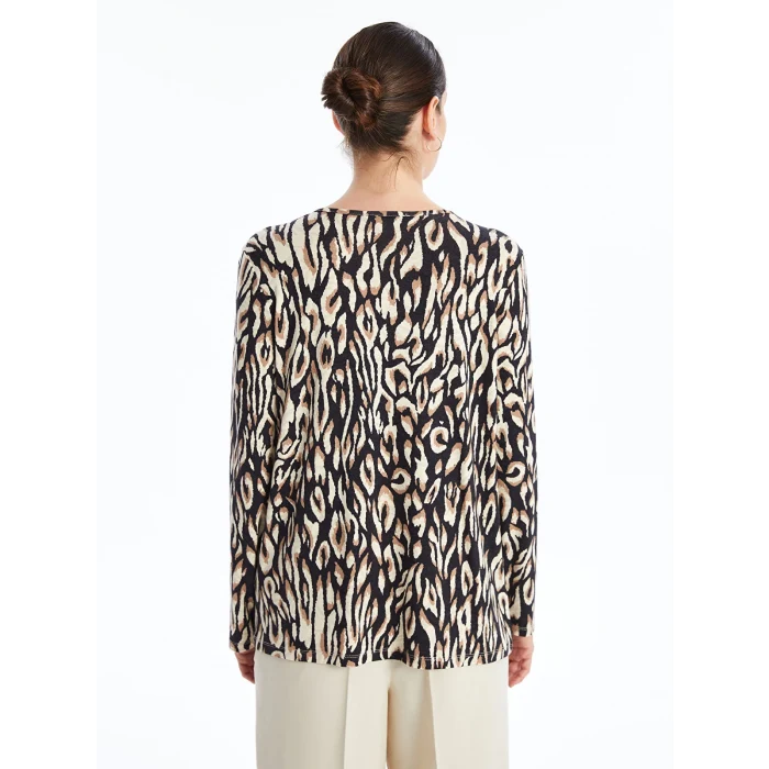 LCW Grace Bej Bisiklet Yaka Desenli Kadın Tişört