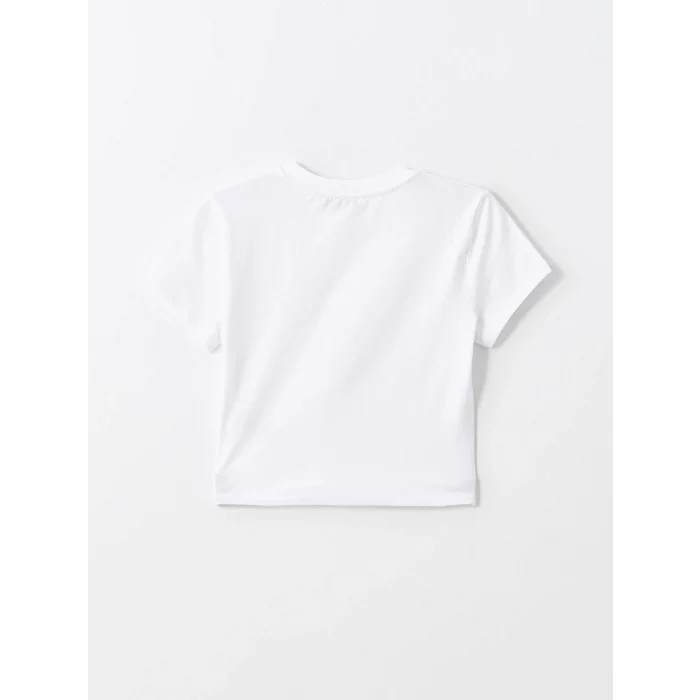 LCW Vision Beyaz Bisiklet Yaka Baskılı Kadın Crop