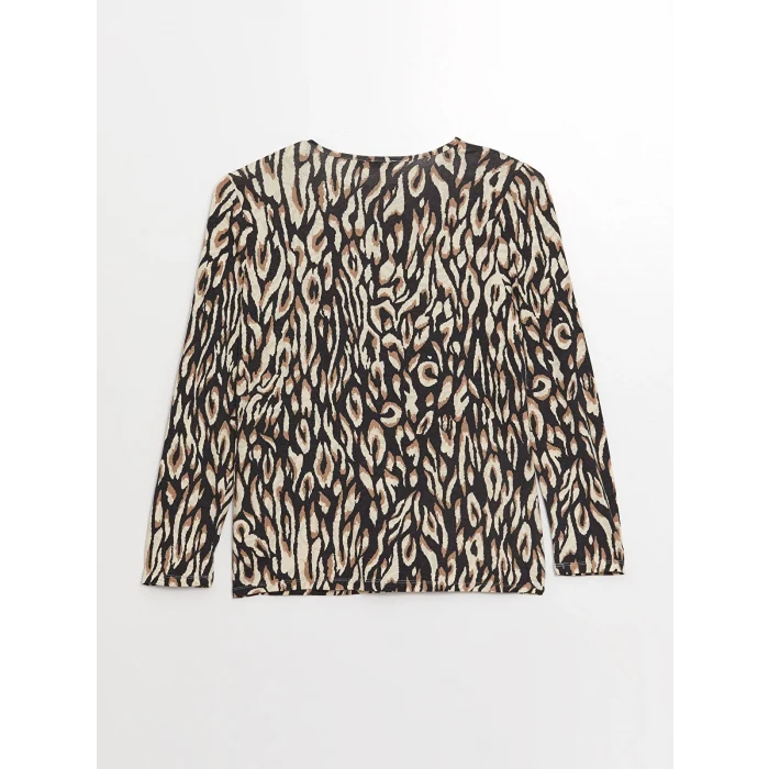 LCW Grace Bej Bisiklet Yaka Desenli Kadın Tişört