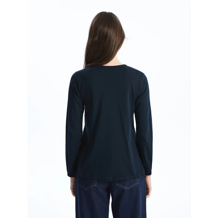 LCW Grace Lacivert Bisiklet Yaka Desenli Kadın Bluz