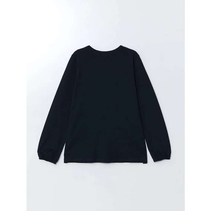 LCW Grace Lacivert Bisiklet Yaka Desenli Kadın Bluz