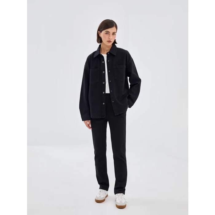 LCW Vision Siyah Oversize Kadın Jean Gömlek Ceket