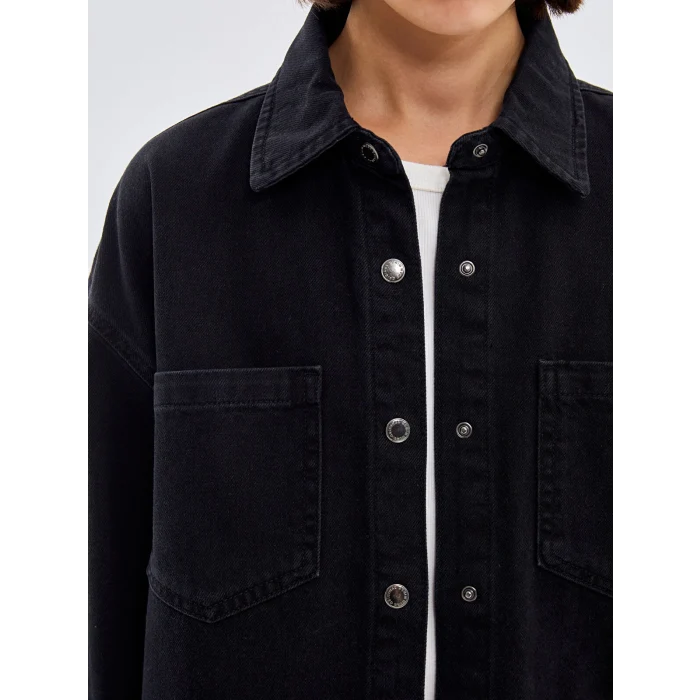 LCW Vision Siyah Oversize Kadın Jean Gömlek Ceket