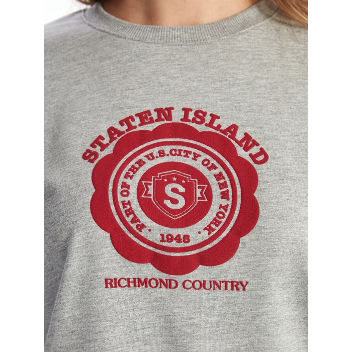 LCW Modest Gri Bisiklet Yaka Baskılı Kadın Sweatshirt Tunik