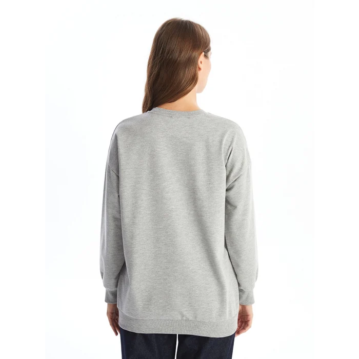 LCW Modest Gri Bisiklet Yaka Baskılı Kadın Sweatshirt Tunik