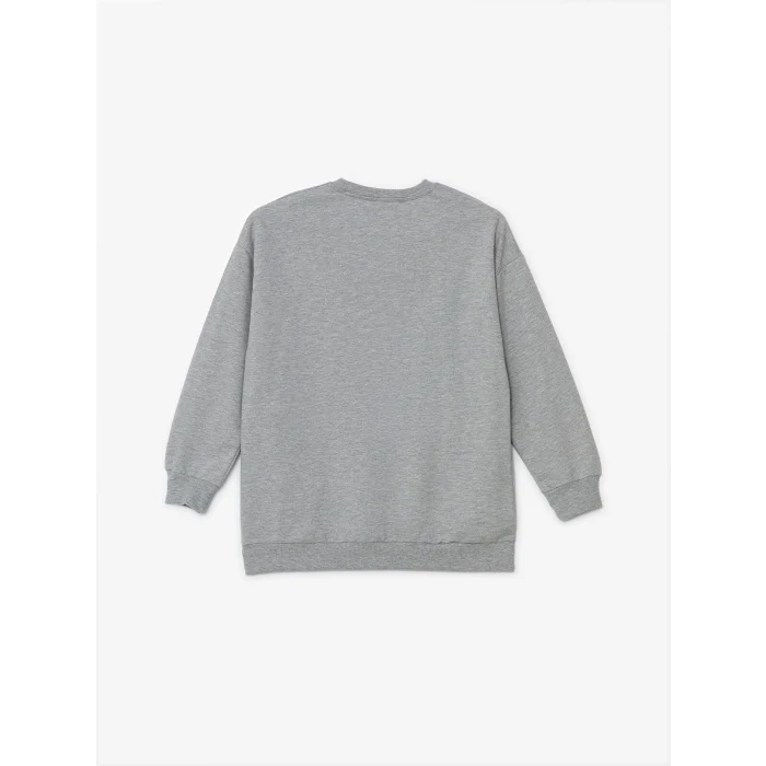 LCW Modest Gri Bisiklet Yaka Baskılı Kadın Sweatshirt Tunik
