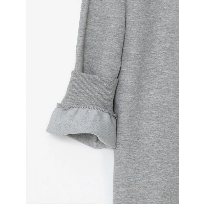 LCW Modest Gri Bisiklet Yaka Baskılı Kadın Sweatshirt Tunik