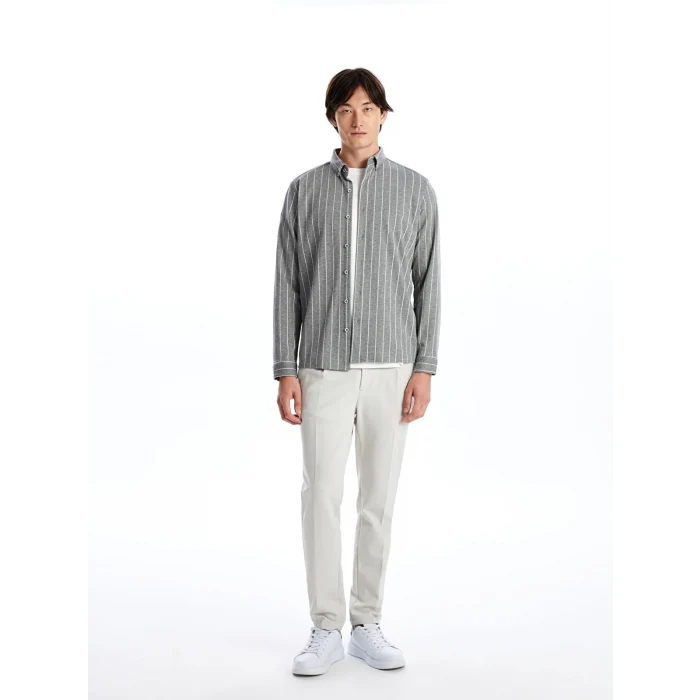 SOUTHBLUE Gri Slim Fit Uzun Kollu Çizgili Erkek Gömlek