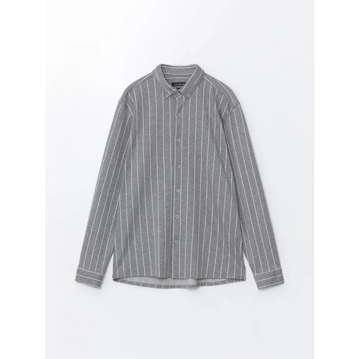 SOUTHBLUE Gri Slim Fit Uzun Kollu Çizgili Erkek Gömlek