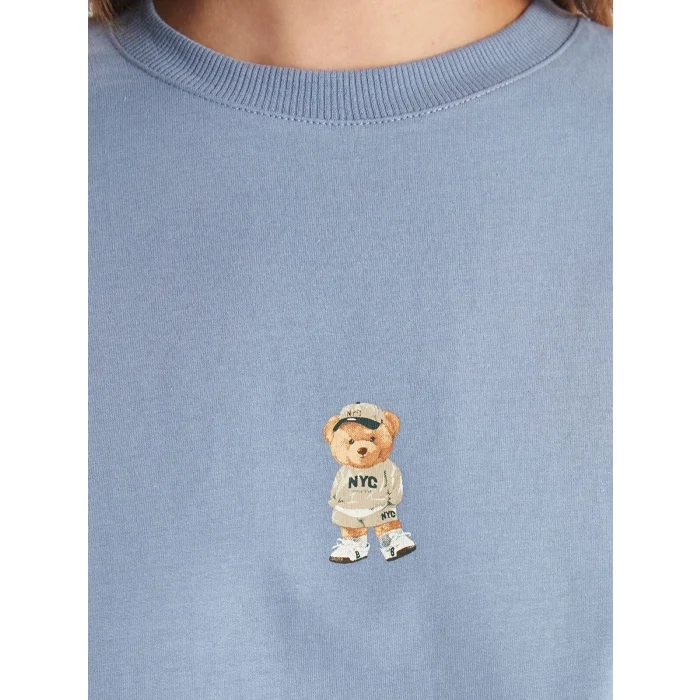 LCW Modest Mavi Bisiklet Yaka Baskılı Kadın Sweatshirt Tunik