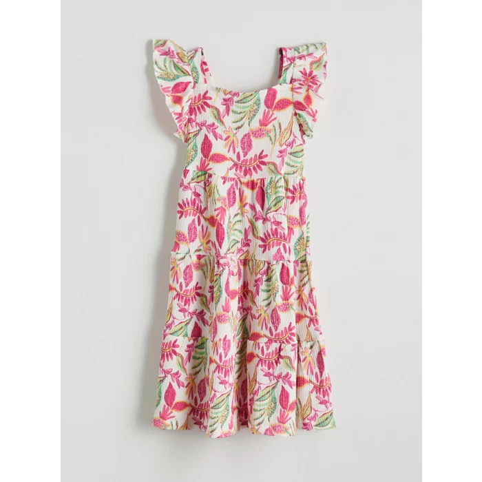 LCW Kids Ekru Kare Yaka Ekose Kız Çocuk Elbise