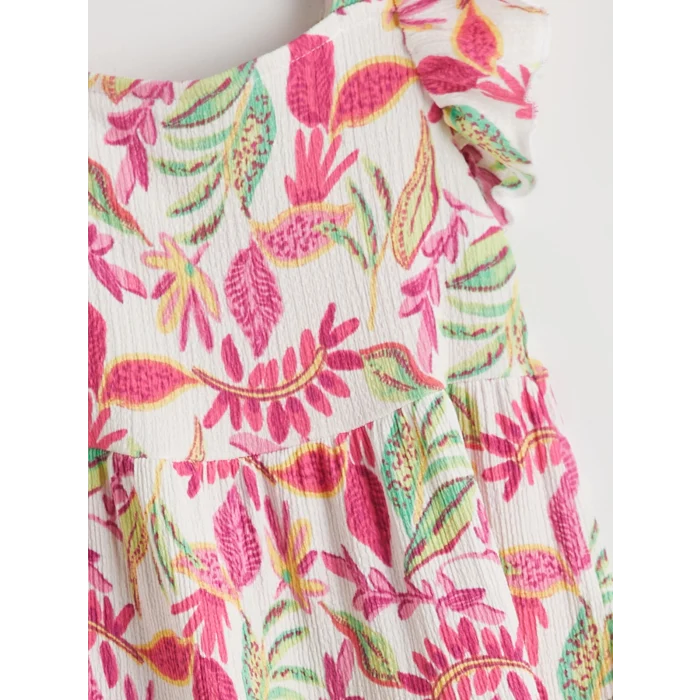 LCW Kids Ekru Kare Yaka Ekose Kız Çocuk Elbise