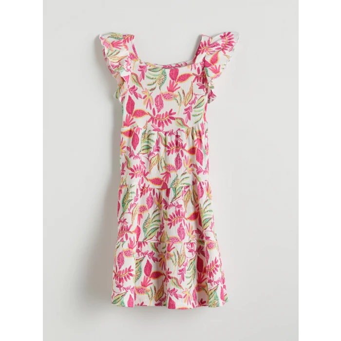 LCW Kids Ekru Kare Yaka Ekose Kız Çocuk Elbise