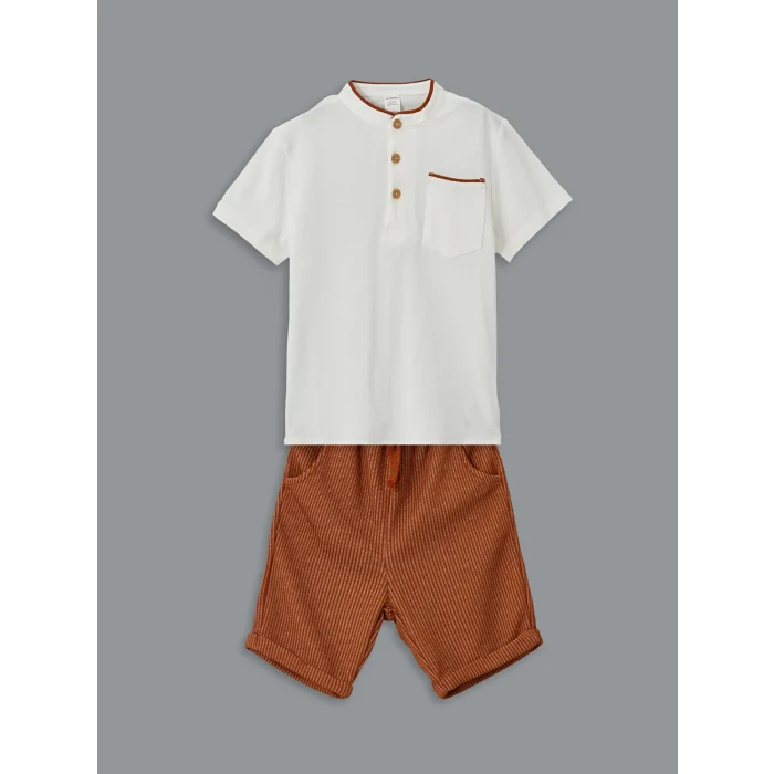 LCW Kids Ekru Pike Erkek Çocuk Tişört ve Pantolon 2li