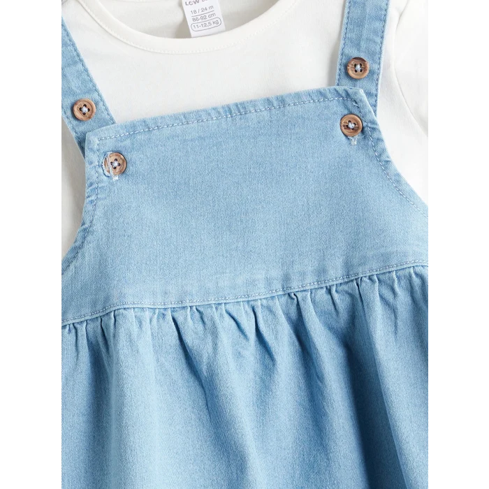 LCW baby Mavi Kız Bebek Jean Elbise ve Bluz 2li