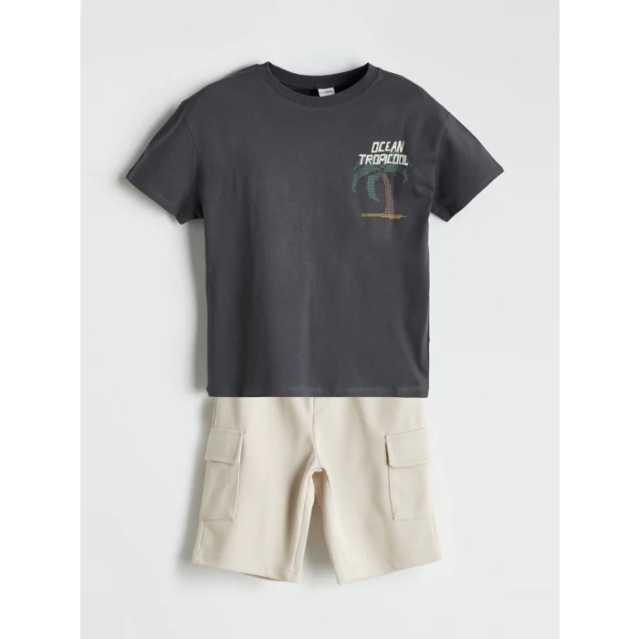 LCW Kids Antrasit Baskılı Erkek Çocuk Tişört ve Cepli Şort 2li