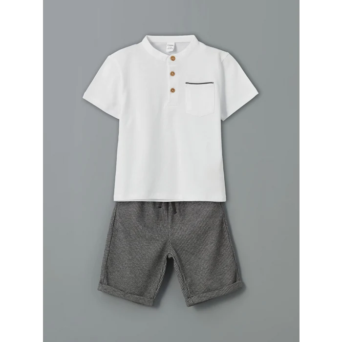 LCW Kids Beyaz Pike Erkek Çocuk Tişört ve Pantolon 2li