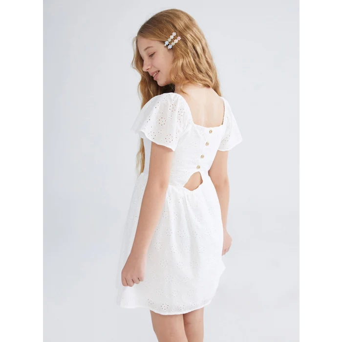 LCW Kids Beyaz Kare Yaka Kız Çocuk Elbise