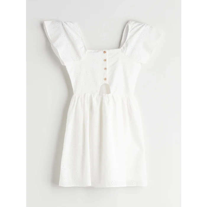 LCW Kids Beyaz Kare Yaka Kız Çocuk Elbise