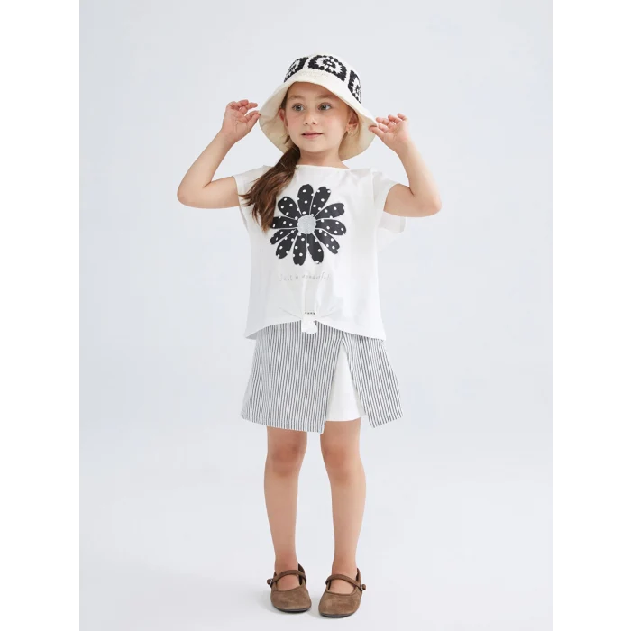 LCW Kids Ekru Çiçekli Kız Çocuk Bluz ve Şort Etek 2li