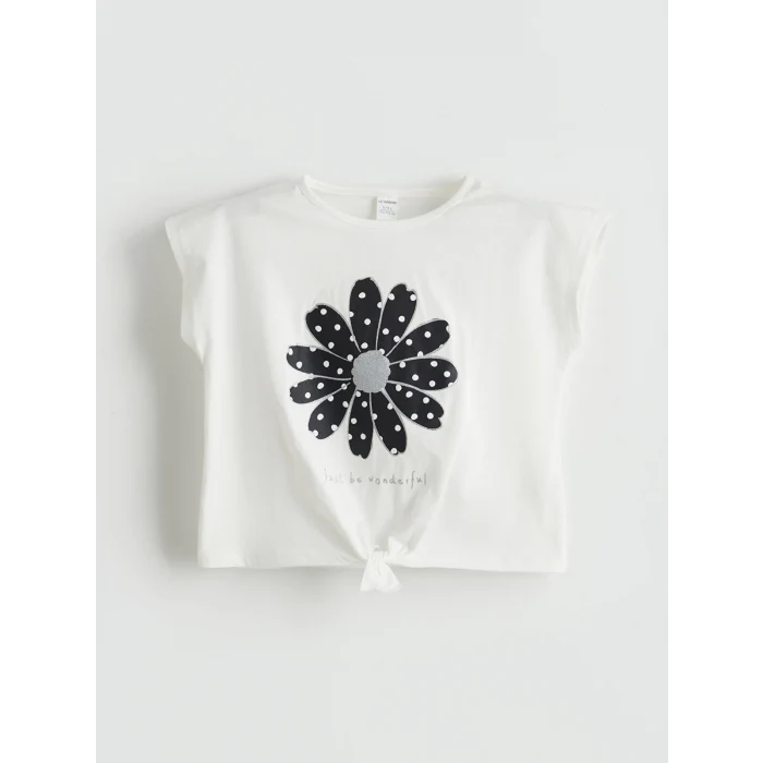 LCW Kids Ekru Çiçekli Kız Çocuk Bluz ve Şort Etek 2li