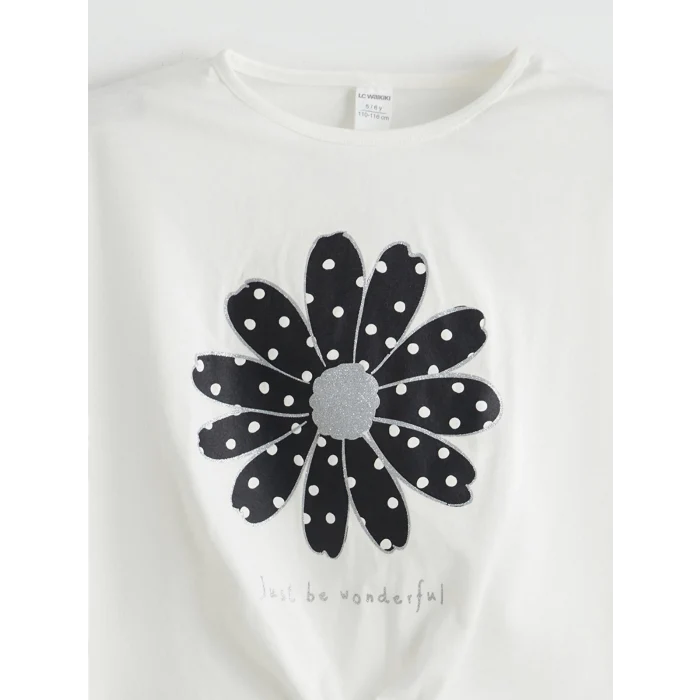 LCW Kids Ekru Çiçekli Kız Çocuk Bluz ve Şort Etek 2li