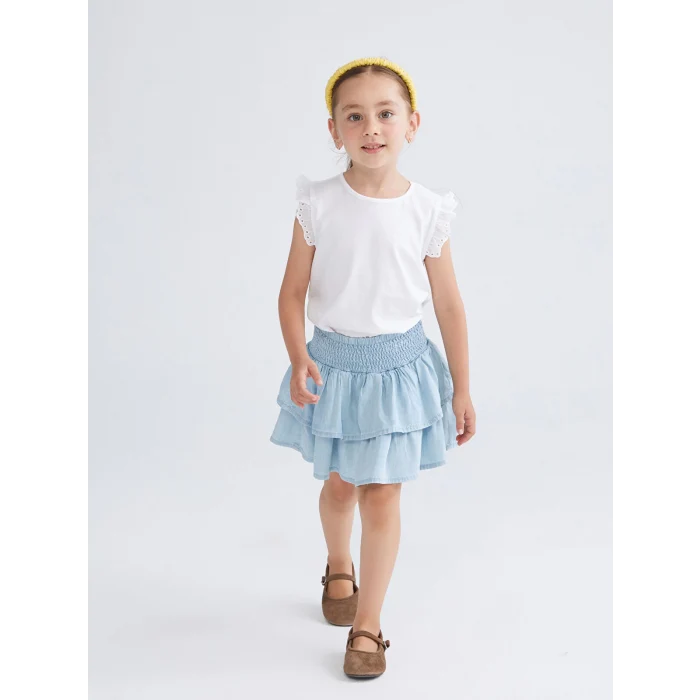 LCW Kids Mavi Beli Lastikli Kız Çocuk Jean Etek