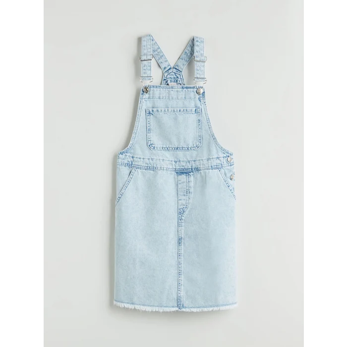 LCW Kids Mavi Kare Yaka Kız Çocuk Jean Salopet Elbise