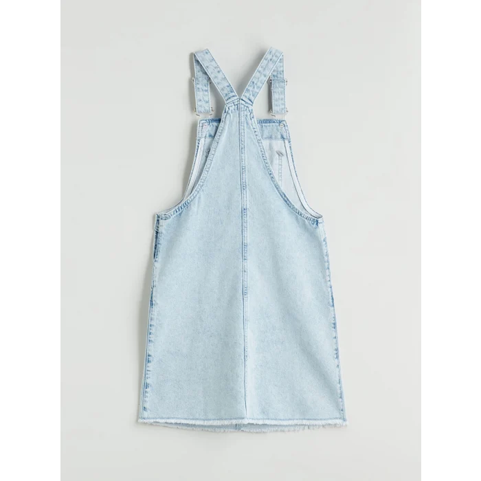 LCW Kids Mavi Kare Yaka Kız Çocuk Jean Salopet Elbise