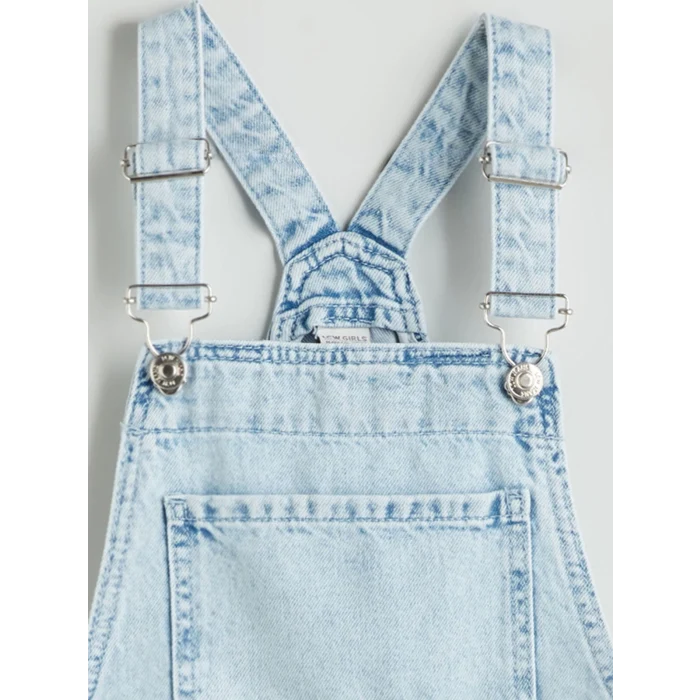 LCW Kids Mavi Kare Yaka Kız Çocuk Jean Salopet Elbise