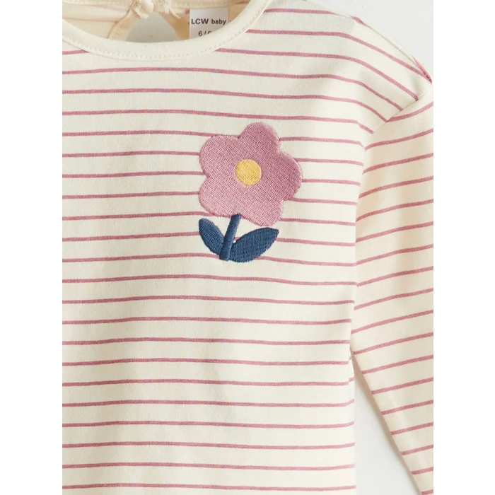 LCW baby Ekru Bisiklet Yaka Kız Bebek Bluz ve Tayt 2li